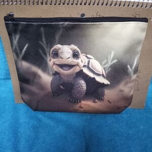 Baby Turtle Print Makeup Pouch - Brown Cosmetic Bag